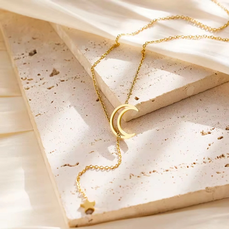 Product image KAHASIL - Kalung Titanium Wanita Anti Karat dan Luntur Tali Rantai Motif Bulan Bintang KH022 all variant GOLD